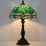 Werfactory®Tiffany Table Lamp W12H19 Inch Green Stained Glass Dragonfly Style Lamp