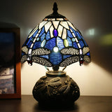 Werfactory® Small Tiffany Blue Stained Glass Dragonfly Table Lamp  8X11 Inch