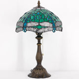 Werfactory®Tiffany Table Lamp W12H19 Inch Green Stained Glass Dragonfly Style Lamp