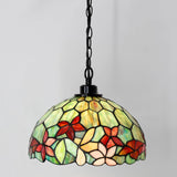 Werfactory® Tiffany Style Plug in Pendant Light 12 Inch Stained Glass Flower Hanging Lamp Chandelier