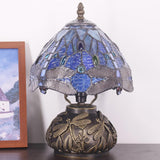 Werfactory® Small Tiffany Blue Stained Glass Dragonfly Table Lamp  8X11 Inch