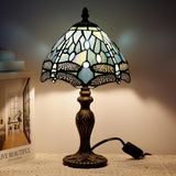 Werfactory® Tiffany Lamp Shade Replacement 8X5.5 Inch Stained Glass Sea Blue Dragonfly Style Lampshade