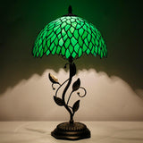 Werfactory® Tiffany Table Lamp Green Wisteria Style Stained Glass  Lampshade Metal Leaf Base Table Lamp