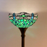 Werfactory® Torchiere Tiffany Floor Lamp Green Dragonfly Stained Glass Torch Light