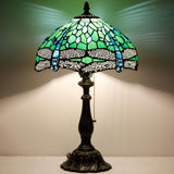 Werfactory®Tiffany Table Lamp W12H19 Inch Green Stained Glass Dragonfly Style Lamp