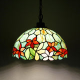 Werfactory® Tiffany Style Plug in Pendant Light 12 Inch Stained Glass Flower Hanging Lamp Chandelier