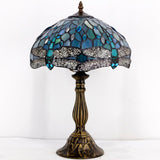 Tiffany Lamp Werfactory® Sea Blue Stained Glass Dragonfly Table Lamp