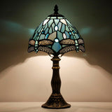 Werfactory® Tiffany Lamp Shade Replacement 8X5.5 Inch Stained Glass Sea Blue Dragonfly Style Lampshade