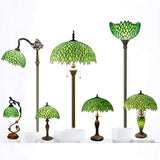 Werfactory® Tiffany Table Lamp Green Wisteria Style Stained Glass  Lampshade Metal Leaf Base Table Lamp
