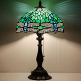 Werfactory®Tiffany Table Lamp W12H19 Inch Green Stained Glass Dragonfly Style Lamp