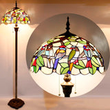 Tiffany Floor Standing Lamp Werfactory® Double Birds Amber Stained Glass Standing Reading Light