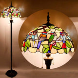 Tiffany Floor Standing Lamp Werfactory® Double Birds Amber Stained Glass Standing Reading Light