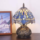 Werfactory® Small Tiffany Blue Stained Glass Dragonfly Table Lamp  8X11 Inch