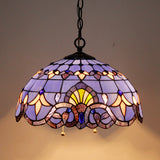 Tiffany Hanging Light Werfactory® Pendant Lamp Fixture Blue Purple Baroque Stained Glass 16 Inch