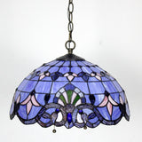 Tiffany Hanging Light Werfactory® Pendant Lamp Fixture Blue Purple Baroque Stained Glass 16 Inch