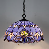 Tiffany Hanging Light Werfactory® Pendant Lamp Fixture Blue Purple Baroque Stained Glass 16 Inch