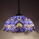 Tiffany Hanging Light Werfactory® Pendant Lamp Fixture Blue Purple Baroque Stained Glass 16 Inch