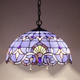 Tiffany Hanging Light Werfactory® Pendant Lamp Fixture Blue Purple Baroque Stained Glass 16 Inch