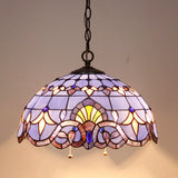 Tiffany Hanging Light Werfactory® Pendant Lamp Fixture Blue Purple Baroque Stained Glass 16 Inch