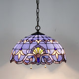 Tiffany Hanging Light Werfactory® Pendant Lamp Fixture Blue Purple Baroque Stained Glass 16 Inch