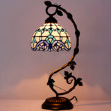 Werfactory®Tiffany Table Lamp White Blue Baroque Stained Glass Table Lamps   Wide 8 Inch Hig 21 Inch