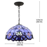 Tiffany Hanging Light Werfactory® Pendant Lamp Fixture Blue Purple Baroque Stained Glass 16 Inch