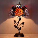 12 inch Tiffany Lamp Orange Red Rose Flower Stained Glass Table Lamp