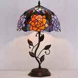 12 inch Tiffany Lamp Orange Red Rose Flower Stained Glass Table Lamp