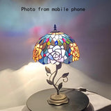 12 inch Tiffany Lamp Orange Red Rose Flower Stained Glass Table Lamp