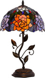 12 inch Tiffany Lamp Orange Red Rose Flower Stained Glass Table Lamp