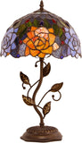 12 inch Tiffany Lamp Orange Red Rose Flower Stained Glass Table Lamp