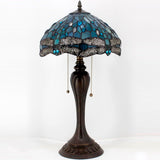 Tiffany Dragonfly Lamp Werfactory® Sea Blue Stained Glass Bedside Lamp