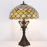 16 Inch Tiffany Table LampHigh Antique Stained Glass Brown Fish Scales Light