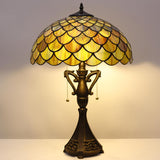 16 Inch Tiffany Table LampHigh Antique Stained Glass Brown Fish Scales Light