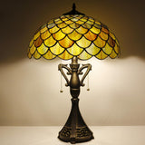 16 Inch Tiffany Table LampHigh Antique Stained Glass Brown Fish Scales Light