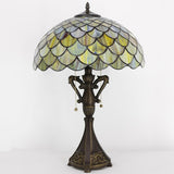 16 Inch Tiffany Table LampHigh Antique Stained Glass Brown Fish Scales Light