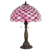 WERFACTORY Tiffany Table Lamp Pink Stained Glass Crystal Bead  Desk Reading Light