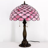 WERFACTORY Tiffany Table Lamp Pink Stained Glass Crystal Bead  Desk Reading Light