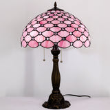 WERFACTORY Tiffany Table Lamp Pink Stained Glass Crystal Bead  Desk Reading Light