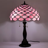 WERFACTORY Tiffany Table Lamp Pink Stained Glass Crystal Bead  Desk Reading Light