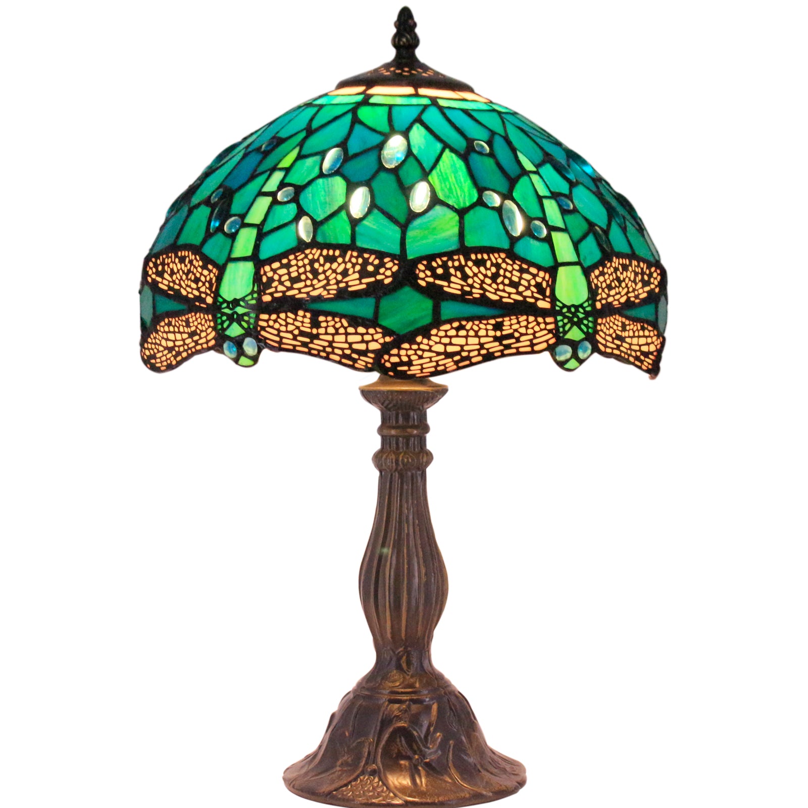 Tiffany Lamp Werfactory® Green Blue Stained Glass Dragonfly Light