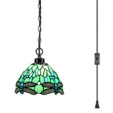 Werfactory® Tiffany Style Plug in Pendant Light Mini Stained Glass Dragonfly Chandelier