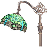 Werfactory® Tiffany Floor Lamp Blue Stained Glass Dragonfly Arched Gooseneck Antique Reading Light