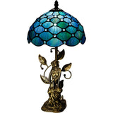 Werfactory® Tiffany Lamp W10H18.5 Inch Blue Stained Glass Table Lamp Desk Lamp