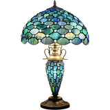 Werfactory® Tiffany Lamp W16H24 Inch Blue Stained Glass Mother Daughter Table Lamp