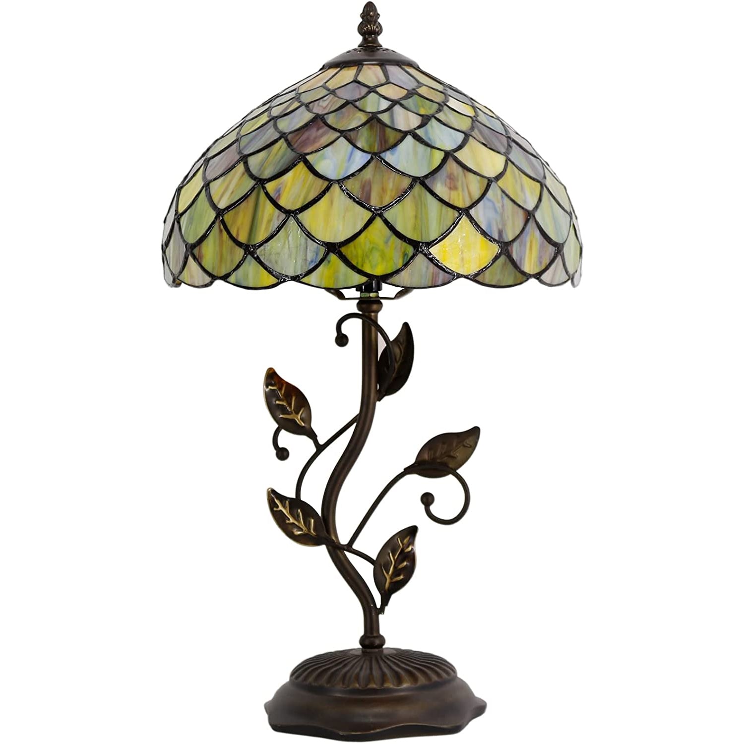 Werfactory® Tiffany Table Lamp, Stained Glass Lamp, Fish Scales Desk Light W12H19 Inch