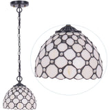 Werfactory® Tiffany Pendant Lighting with W8H7 Inch Crystal Bead White Stained Glass Hanging Lamp