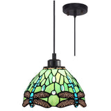 Werfactory® Tiffany Pendant Light 8 Inch Green Stained Glass Dragonfly Hanging Lamp