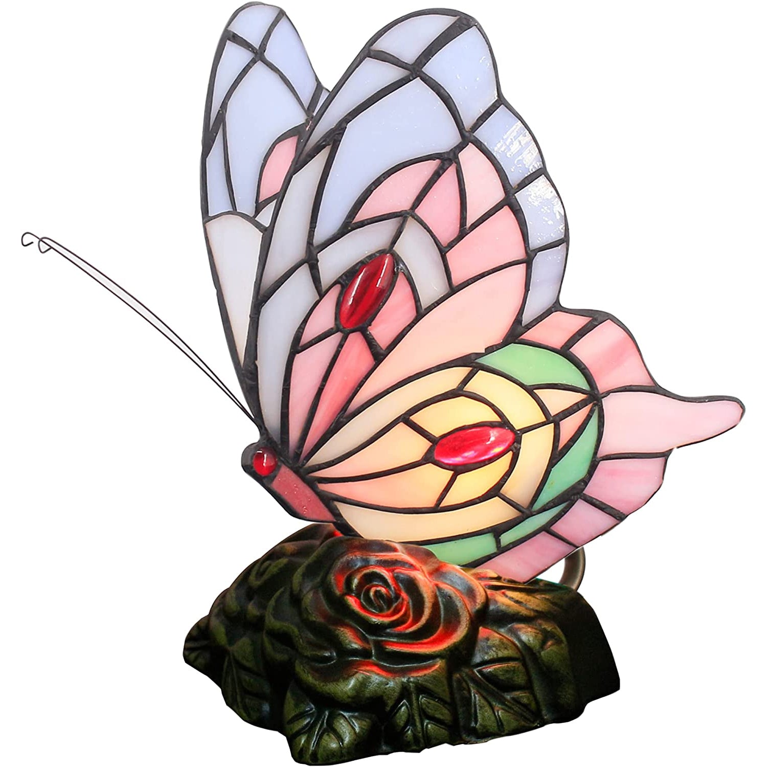 Werfactory® Tiffany Butterfly Lamp Cute Fairy Flying Wings Pink Stained Glass Warm Light