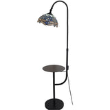 Werfactory® Tiffany Floor Lamp with Stained Glass Blue Dragonfly Arched Gooseneck Style Reading Light